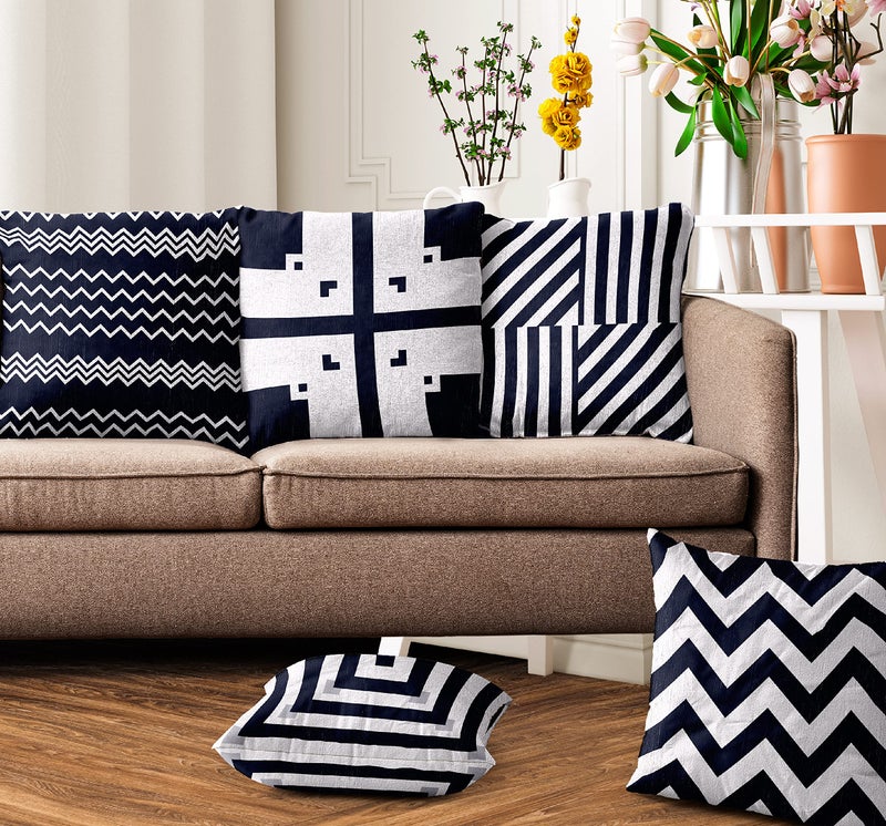 Ultimate Trends Premium Polyester Digital Modern Printed Cushion Cover For Living Room Couch Bed Single Sofa Set Of 5 (16 X 16 Inches, Black & White), 200 TC - Image 5