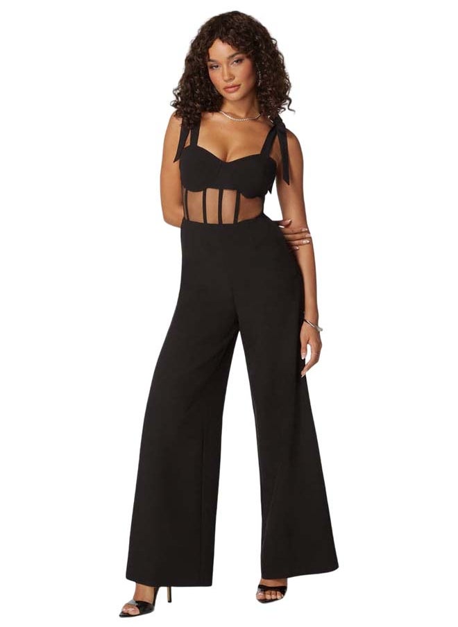 bebe - Self Tie Strap Corset Wide Leg Jumpsuit - Image 1