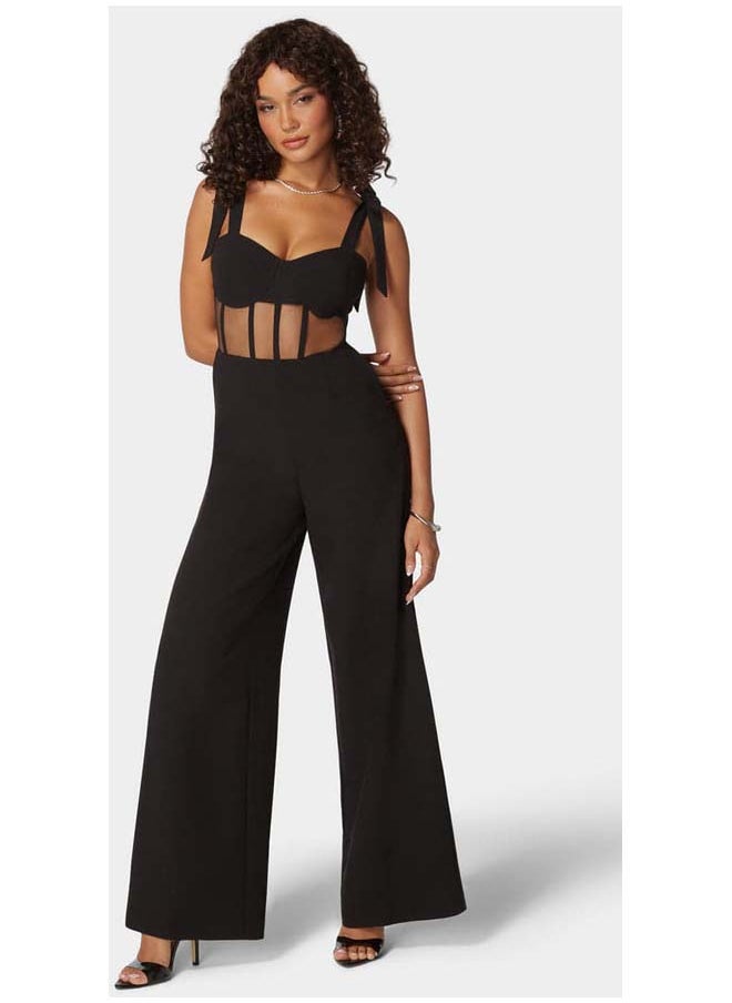 bebe - Self Tie Strap Corset Wide Leg Jumpsuit - Image 1