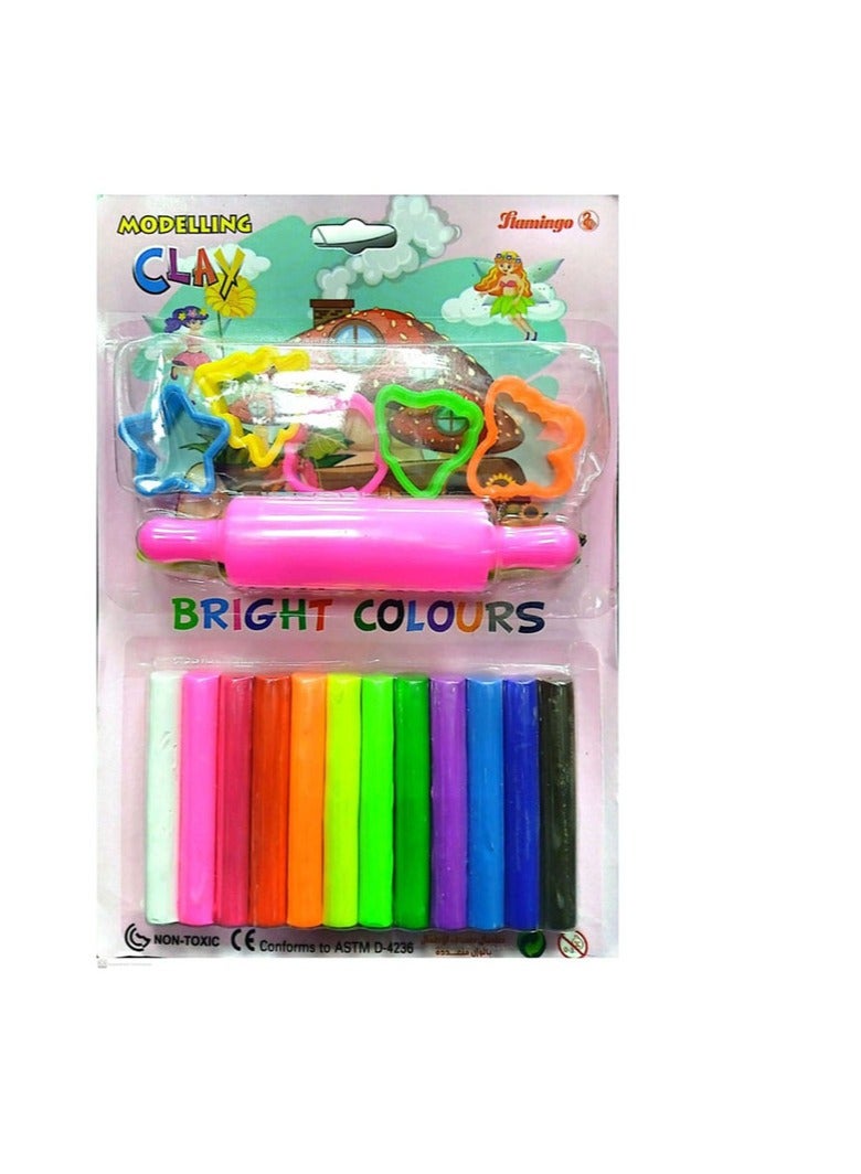 Flamingo Bright Colours Modelling Clay, 12 Pieces, Assorted Colour