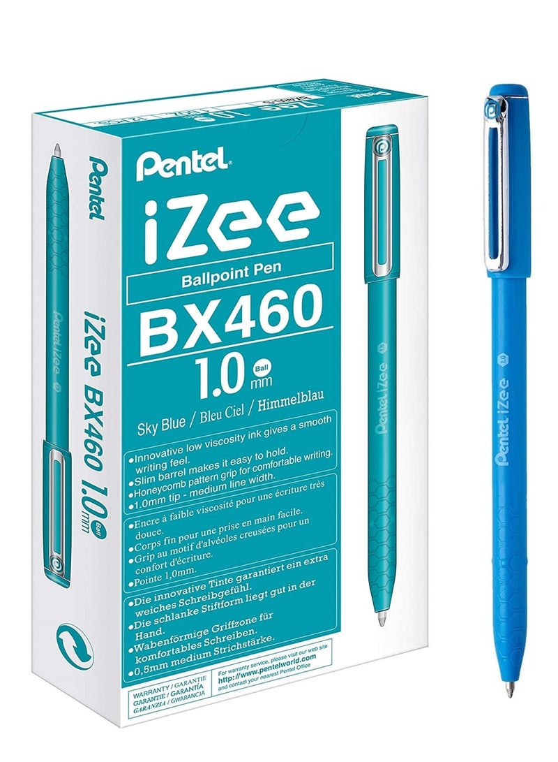 12-Piece Izee Ballpoint Pen 1.0mm Tip Sky Blue Ink