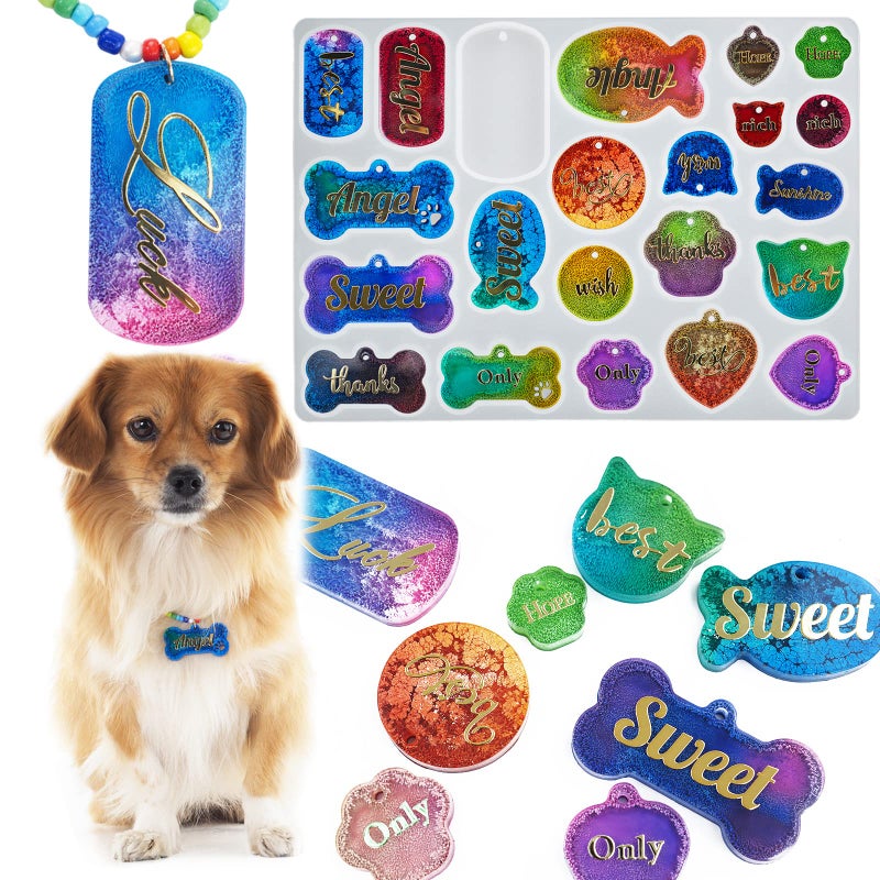 Cute Pet Tag Resin Mold Silicone Keychain Molds for Resin Dog Bone Cat Tag Resin Molds for Epoxy Casting Polymer Plaster Clay DIY Art Crafts Pendant Charm Decoration