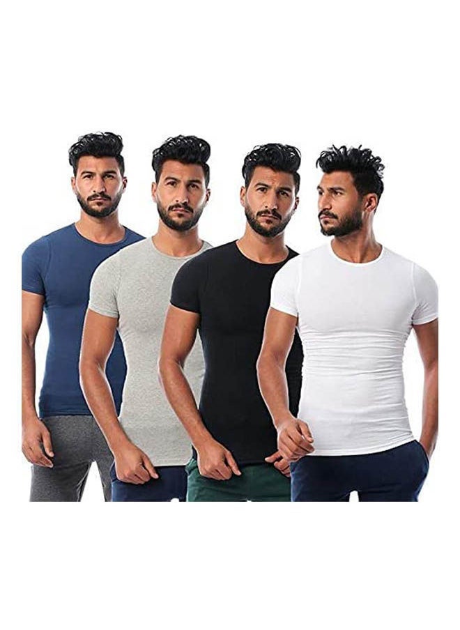 COTTONIL Basic Round Neck Short Sleeve Undershirts Pack Of 4 