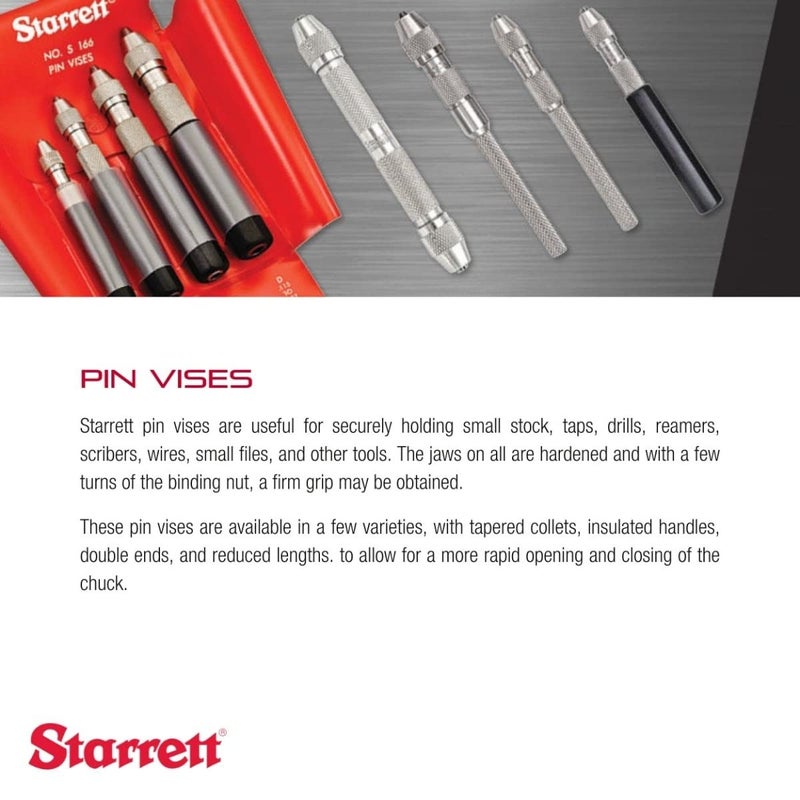 Starrett Pin Vise with Insulated Octagonal Handles Smaller Body Diameter and Special Tapered Collet for Maximum Clamping Surface  030062 Range  166B - Image 3