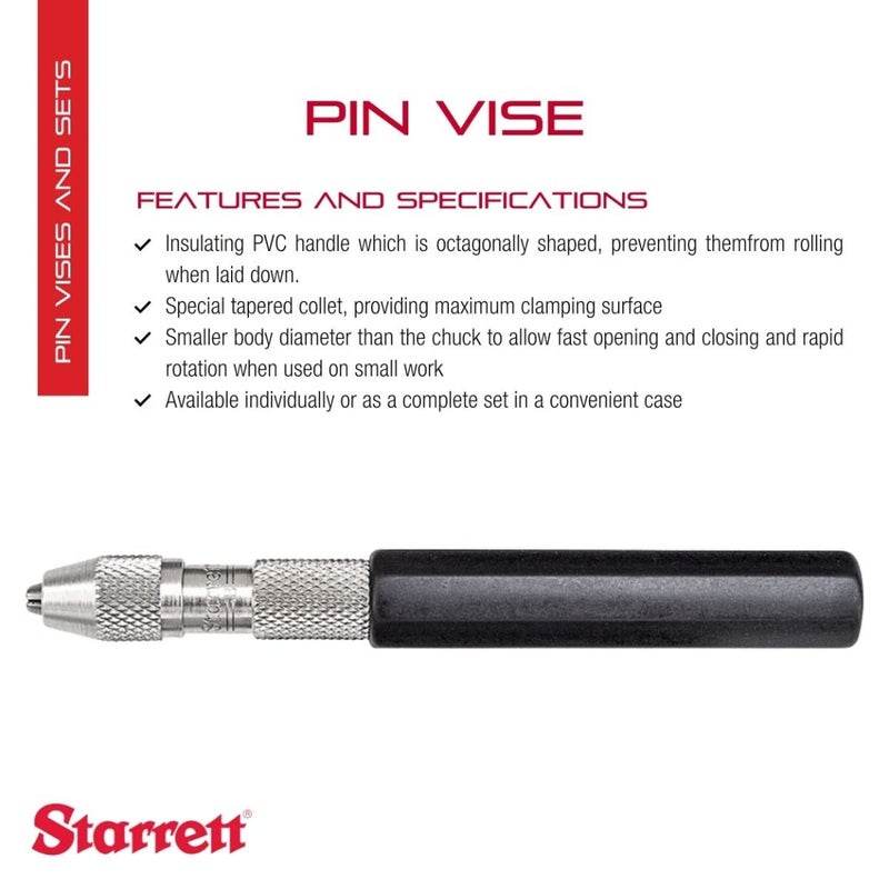 Starrett Pin Vise with Insulated Octagonal Handles Smaller Body Diameter and Special Tapered Collet for Maximum Clamping Surface  030062 Range  166B - Image 2