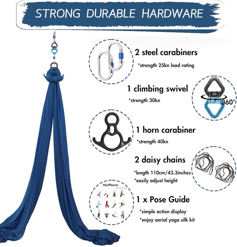 SKYPHAROS Aerial Silks Yoga Swing Set - 9/11 Yards Aerial Yoga Hammock Kit Anti-Gravity Flying for Fitness, Low/Non Stretch Nylon Tricot Fabric Hardware Included for Dance - Image 2