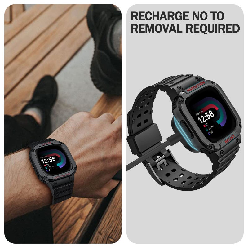 Fintie Bands with Case Compatible with Fitbit Versa 4/3/2/1/Versa Lite/Fitbit Sense 2/Sense, Protective Case Strap Rugged Sport Band Men, Black - Image 5