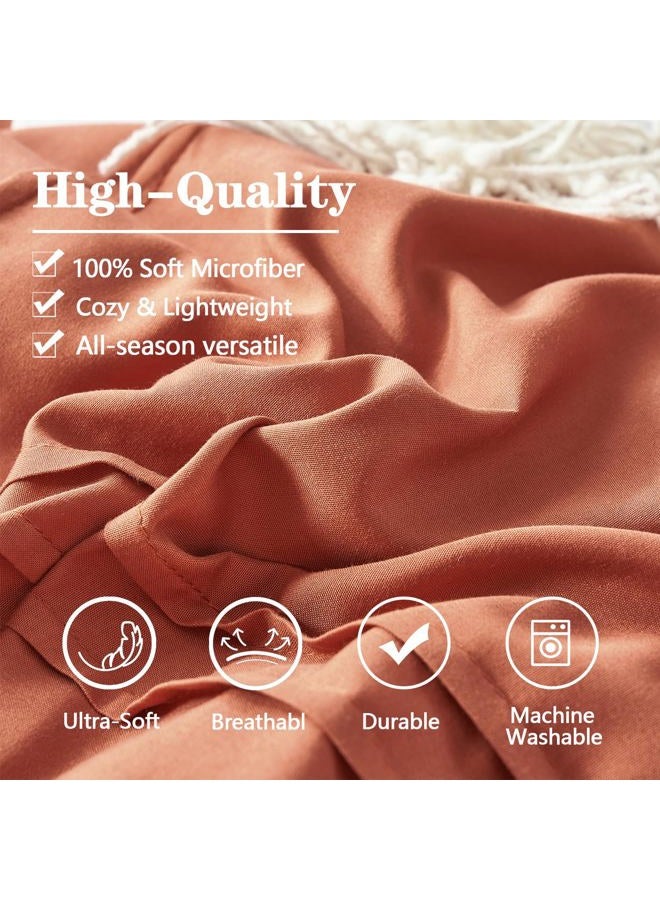Yogeneg Full Size Comforter Set 7 Piece Bed in a Bag,Grid Pinch Pleat Terracotta Bedding Set,Striped Textured Soft Microfiber Comforter with Sheet Set,All Season Complete Bed Set(Terracotta,Full) - Image 5