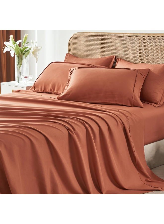 Yogeneg Full Size Comforter Set 7 Piece Bed in a Bag,Grid Pinch Pleat Terracotta Bedding Set,Striped Textured Soft Microfiber Comforter with Sheet Set,All Season Complete Bed Set(Terracotta,Full) - Image 4