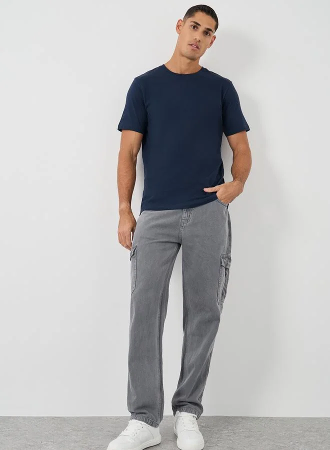 Styli Styli Pack of 5 - Solid Cotton Crew Neck Regular Fit T-Shirt