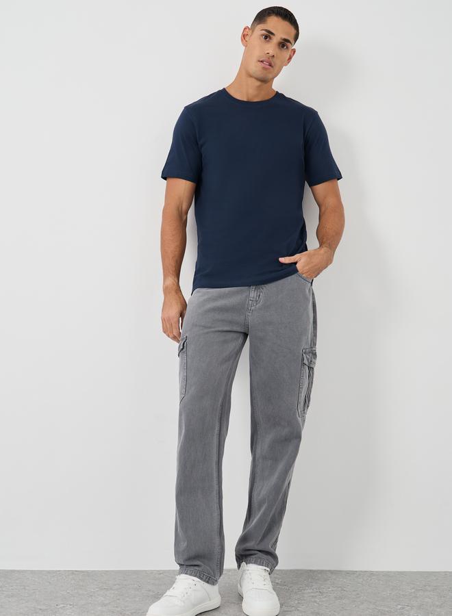 Styli Pack of 5 - Solid Cotton Crew Neck Regular Fit T-Shirt - Image 3