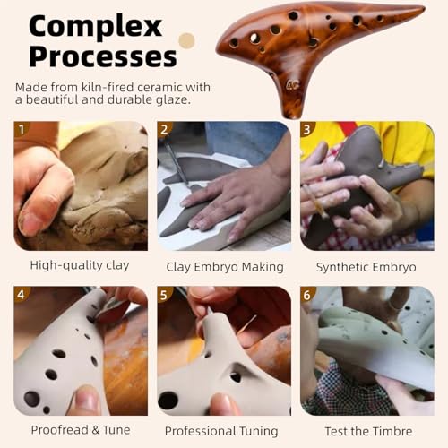 DHwebWLP Strawfire 12 Hole Ocarina Instrument,Alto C Ceramic Ocarina With Song Book Strap for Beginner(Yellow) - Image 3