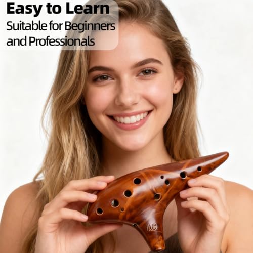 DHwebWLP Strawfire 12 Hole Ocarina Instrument,Alto C Ceramic Ocarina With Song Book Strap for Beginner(Yellow) - Image 2