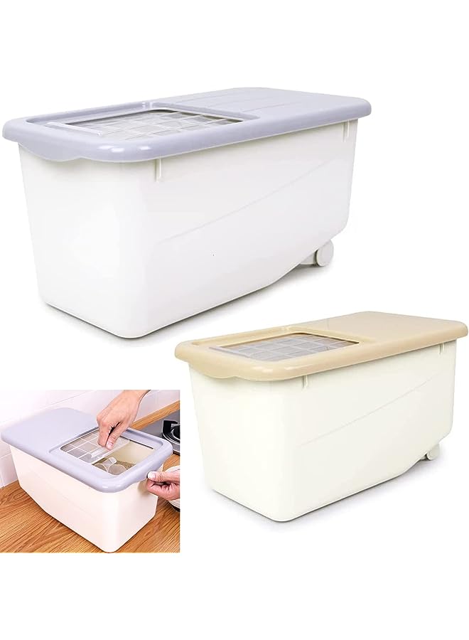 IAF Rice Storage Containers 2pcs Set (6.5kg & 10kg) - Food Storage Container with Lid, BPA Free Plastic Large Cereal Storage Box, Kitchen Multifunctional Container With Measuring Cups - Image 1