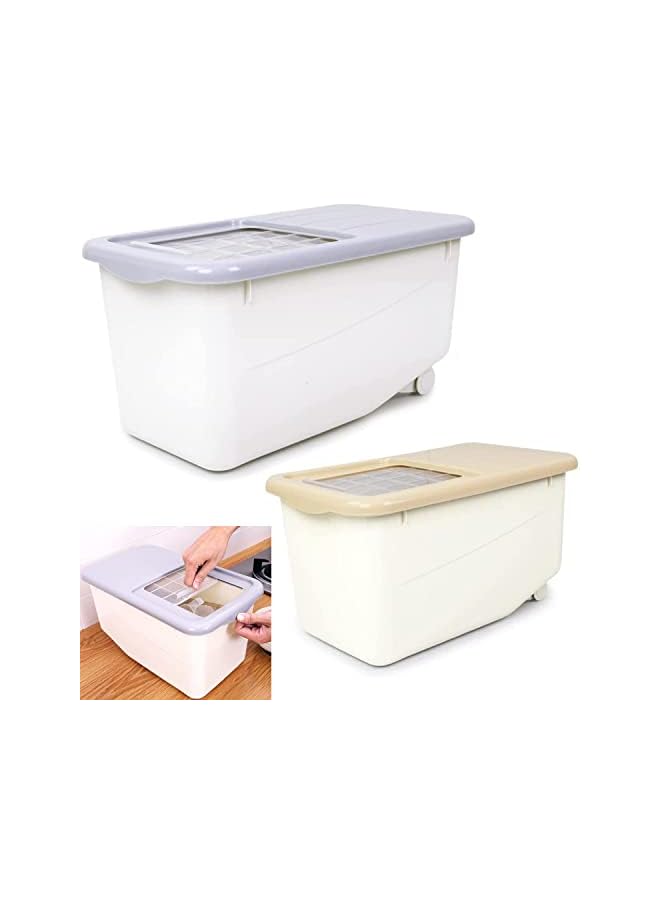 IAF Rice Storage Containers 2pcs Set (6.5kg & 10kg) - Food Storage Container with Lid, BPA Free Plastic Large Cereal Storage Box, Kitchen Multifunctional Container With Measuring Cups - Image 2