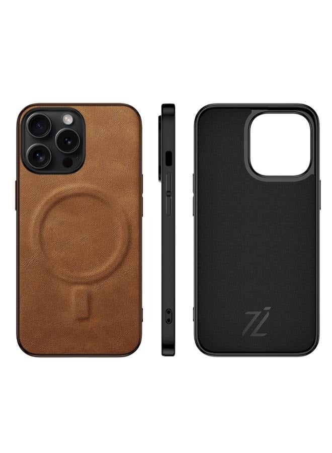 iPhone Magnetic Luxury Leather Case Designed for MagSafe Chargers for iPhone (iPhone 14 Plus, Brown)