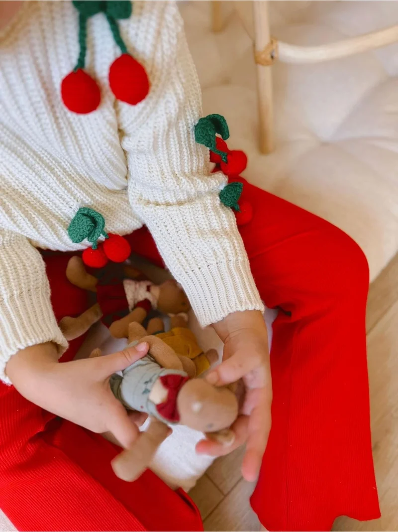 Miniğimin Cicileri My Little One's Cicileri Cherry Embroidery Detailed Knitwear Set of 2