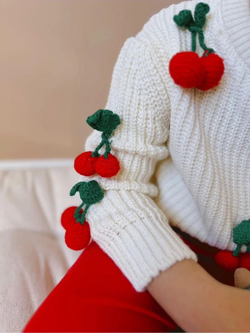Miniğimin Cicileri My Little One's Cicileri Cherry Embroidery Detailed Knitwear Set of 2