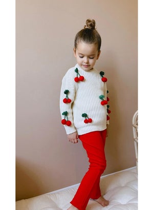 Miniğimin Cicileri My Little One's Cicileri Cherry Embroidery Detailed Knitwear Set of 2  - Image 2