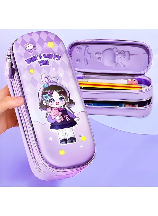 Premium Double Layer Girl Pencil Case 3D Cover Eva Space Doll Theme Large Capacity Pencil Zipper Pouch Bag Compass School Organizer Students Kids Stylish Pen Holder Stationery Box Girl - Image 3