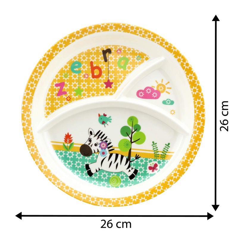 ZIDO 2 Pcs Exclusive Melamine A Grade Quality Partition Plate with Attractive Kids Loving Design Model Fruit Family and Smile Zebra - Image 3