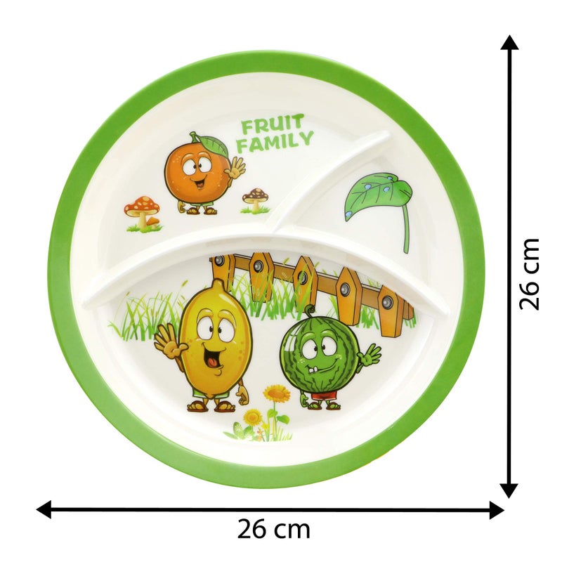 ZIDO 2 Pcs Exclusive Melamine A Grade Quality Partition Plate with Attractive Kids Loving Design Model Fruit Family and Smile Zebra - Image 2