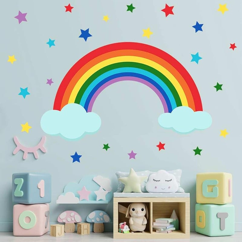 Rangoli Colorful Rainbow & Stars Wall Sticker for Kids Room – Removable Vinyl Wall Decal with Clouds – DIY Decoration for Nursery, Bedroom & Playroom – Size 60.96 x 91.44 cm - Image 4