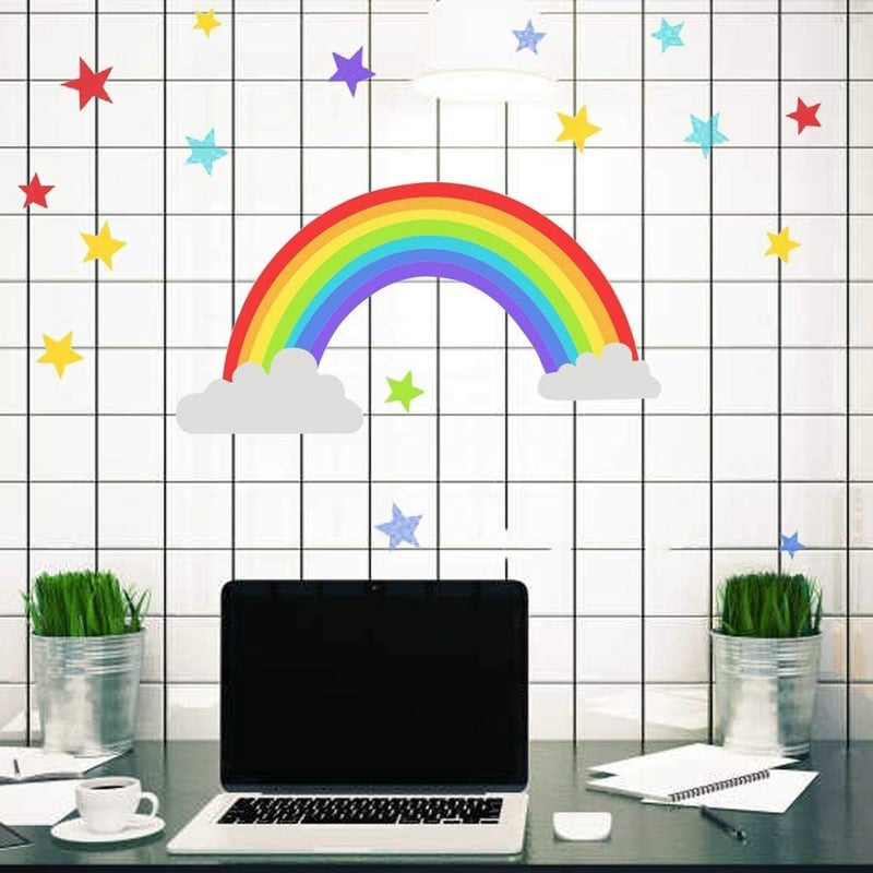 Rangoli Colorful Rainbow & Stars Wall Sticker for Kids Room – Removable Vinyl Wall Decal with Clouds – DIY Decoration for Nursery, Bedroom & Playroom – Size 60.96 x 91.44 cm - Image 5
