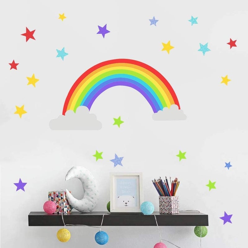 Rangoli Colorful Rainbow & Stars Wall Sticker for Kids Room – Removable Vinyl Wall Decal with Clouds – DIY Decoration for Nursery, Bedroom & Playroom – Size 60.96 x 91.44 cm - Image 2