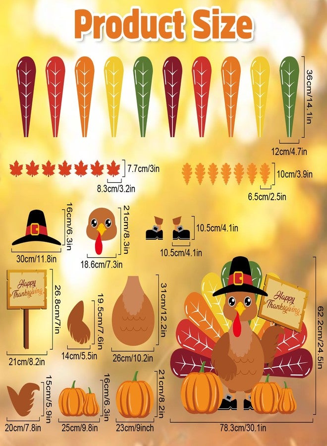 Hedeey Turkey Bulletin Board Decoration Set Thanksgiving Turkey Crafts Kits DIY Printed Paper Turkey Cutouts Thanksgiving Decor for Home Party Decoration School Activities 30 Inch Tall - 34Pieces - Image 2