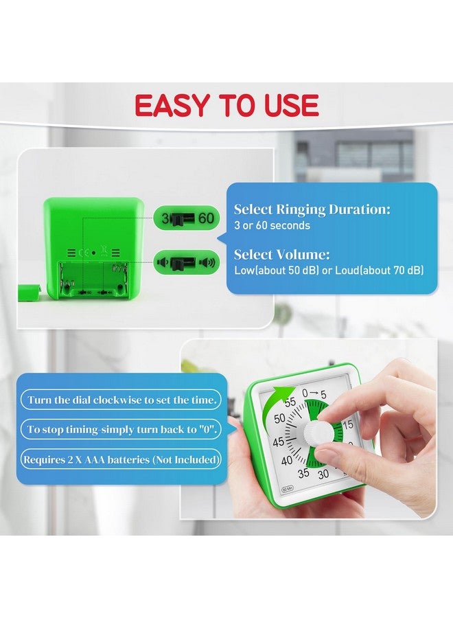 Secura ساكورا مؤقت بصري لمدة 60 دقيقة، مؤقت صف، مؤقت عد تنازلي للأطفال والبالغين، أداة إدارة الوقت للتعليم (أخضر وأخضر) - Image 2