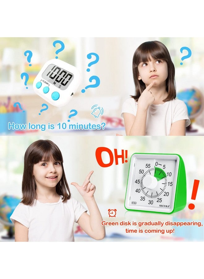 Secura ساكورا مؤقت بصري لمدة 60 دقيقة، مؤقت صف، مؤقت عد تنازلي للأطفال والبالغين، أداة إدارة الوقت للتعليم (أخضر وأخضر) - Image 3