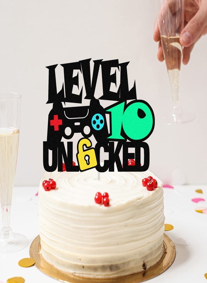 Yuezoloz Level Up 10th Birthday Cake Topper - Happy 10th Bday, Double Sided, Video Game Controller Themed Kids Party Supplies - Image 4