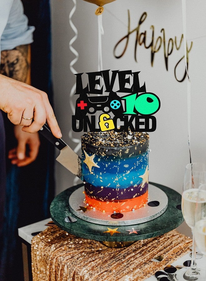 Yuezoloz Level Up 10th Birthday Cake Topper - Happy 10th Bday, Double Sided, Video Game Controller Themed Kids Party Supplies - Image 3