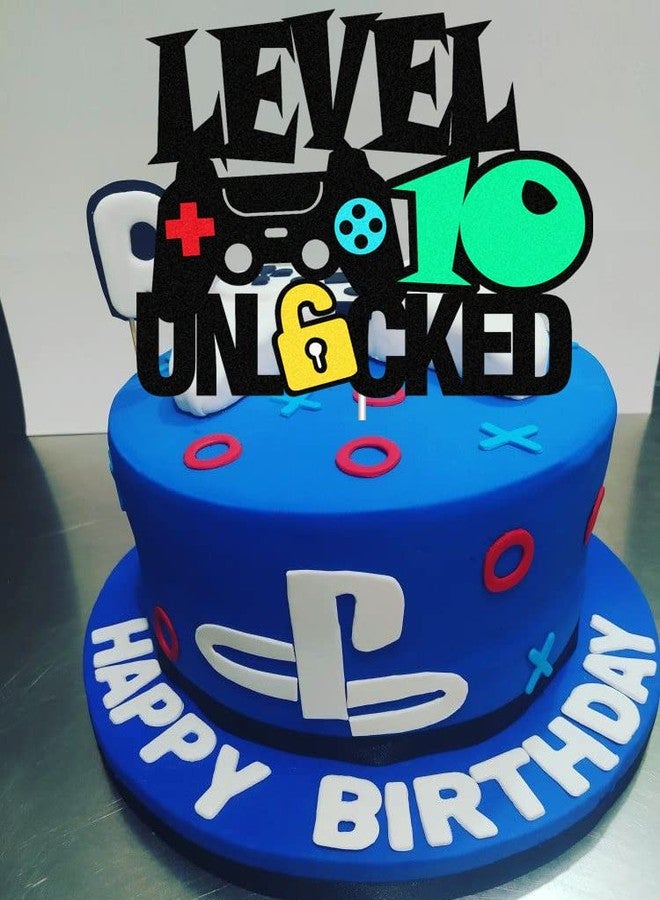 Yuezoloz Level Up 10th Birthday Cake Topper - Happy 10th Bday, Double Sided, Video Game Controller Themed Kids Party Supplies - Image 2