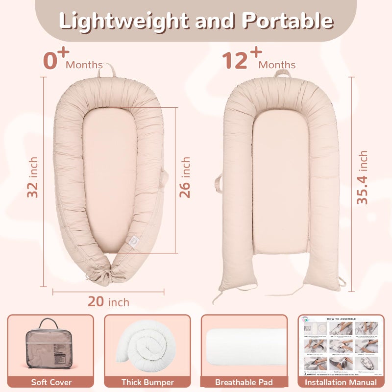 EAQ Baby Lounger, Infant Lounger for Newborn,Portable Baby Nest Cover Breathable & Soft, Newborn Essentials - Image 2