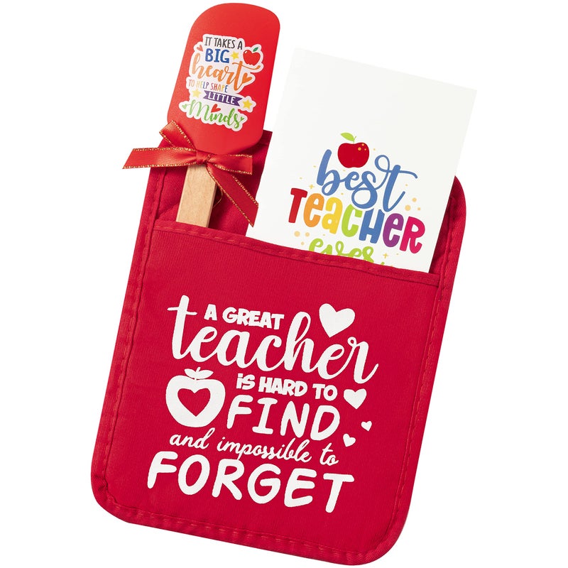R HORSE R HORSE Teacher Gift Pot Holder with Silicone Spatula Greeting Card Thank You Present Potholder Funny Cookie Bag Oven Mitt Baking Gift for Teacher Appreciation Day 