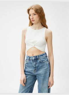 KOTON Crew Neck Ribbed Knotted Crop Tanktop  - Image 3