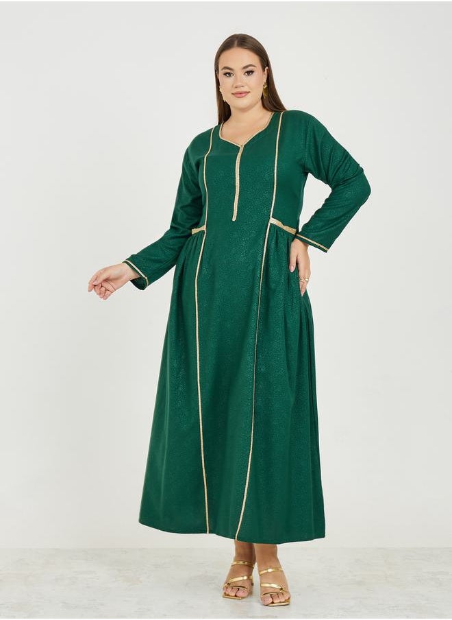 Maxim Creation Plus Paisley Jacquard Jalabiya with Gold Trim Detail by Styli  - Image 1