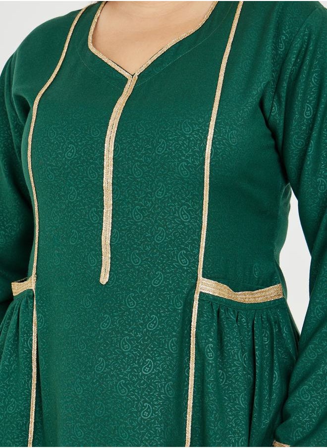 Maxim Creation Plus Paisley Jacquard Jalabiya with Gold Trim Detail by Styli  - Image 3