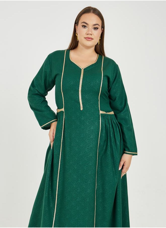 Maxim Creation Plus Paisley Jacquard Jalabiya with Gold Trim Detail by Styli  - Image 2
