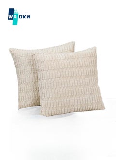 WAOKN Pack of 2 Corduroy Wheat Grain Throw Pillow Covers, 18x18 inches for Living Room Sofa Bed Sofa Decorative Cushion Covers, Soft Striped Square Cushion Cover 45x45 cm, Rustic Boho Home Decor (Off-White)  - Image 1