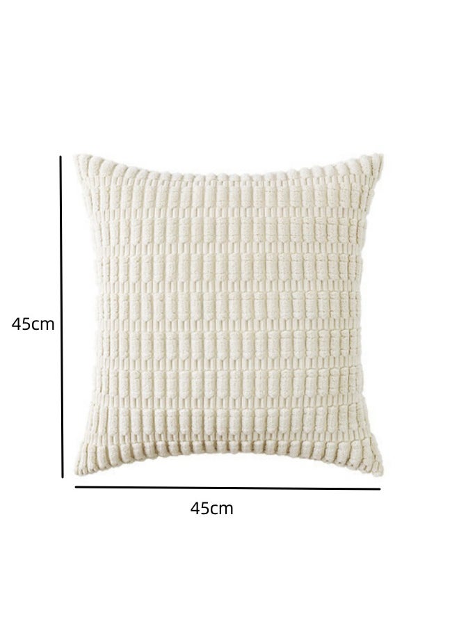 WAOKN Pack of 2 Corduroy Wheat Grain Throw Pillow Covers, 18x18 inches for Living Room Sofa Bed Sofa Decorative Cushion Covers, Soft Striped Square Cushion Cover 45x45 cm, Rustic Boho Home Decor (Off-White)  - Image 3
