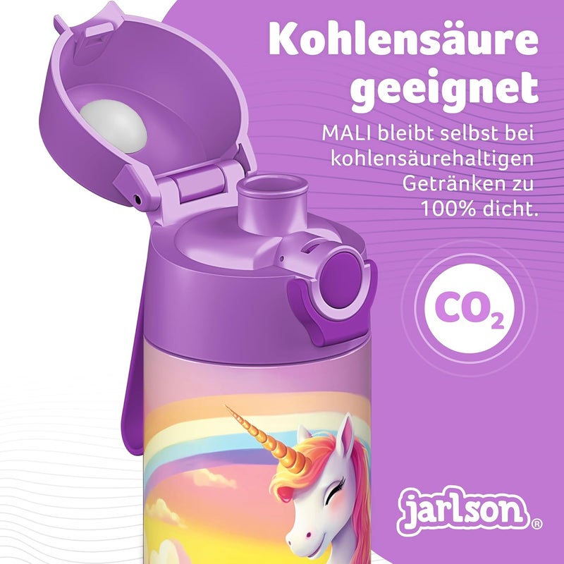 Jarlson قارورة مياه أطفال جارلسون "مالي"، قارورة مياه حرارية من الفولاذ المقاوم للصدأ، خالية من BPA، مقاومة للتسرب، قارورة أطفال بغطاء شرب سريع، قارورة للمدرسة، الحضانة، يونيكورن 2.0، 350 مل - Image 4