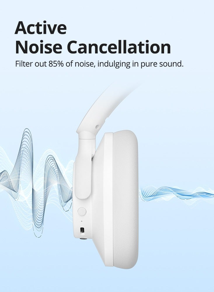Tronsmart Sounfii Q20 Active Noise Cancelling Headphones, Wireless Over Ear Bluetooth Headphones, 60H Playtime, Rich-Detailed Sound, Customize EQ, Comfort Fit Ear Cups, for Travel, Home Office(White) - Image 5