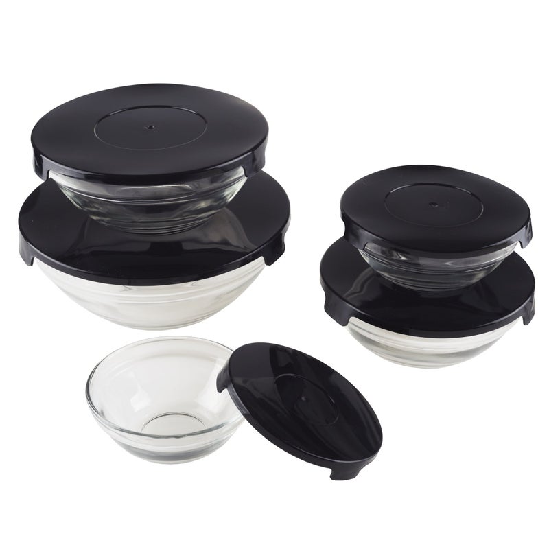 Chef Buddy Glass Food Storage Containers with Snap Lids- 10 Piece Set with Multiple Bowl Sizes for Storage, Meal Prep, Mixing and Serving (Black) - Image 3