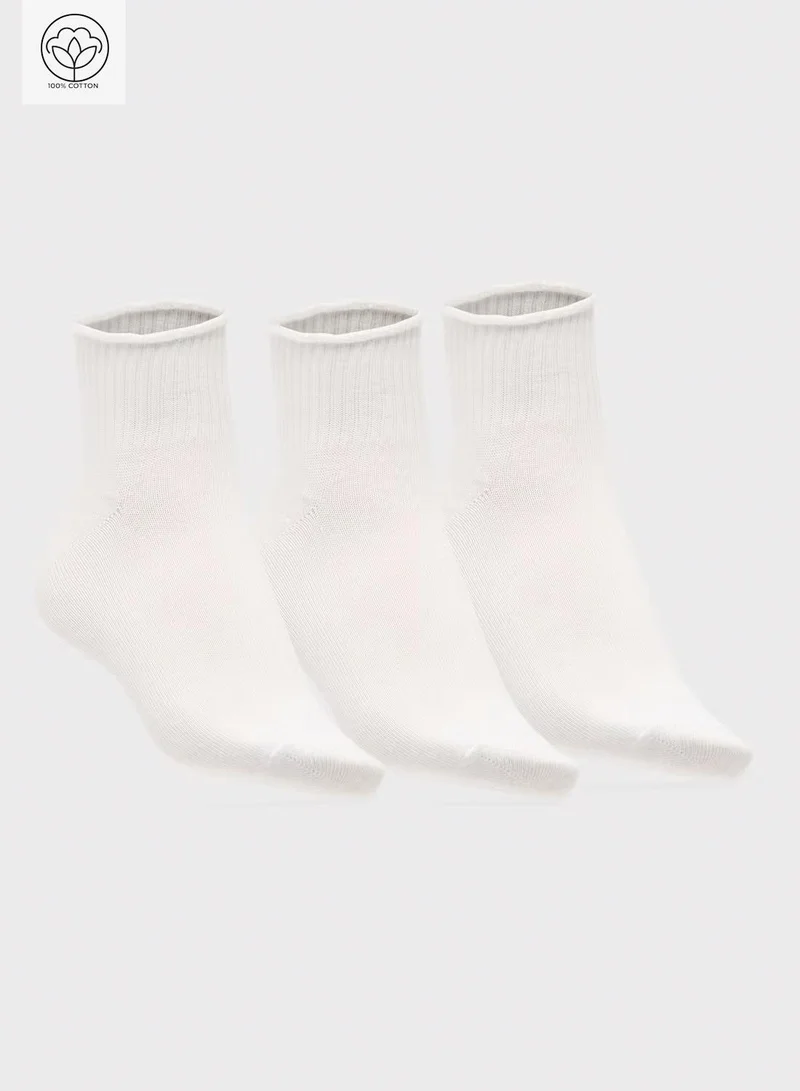 Ginger 3PK Cotton Lettuce Hem Ankle Socks