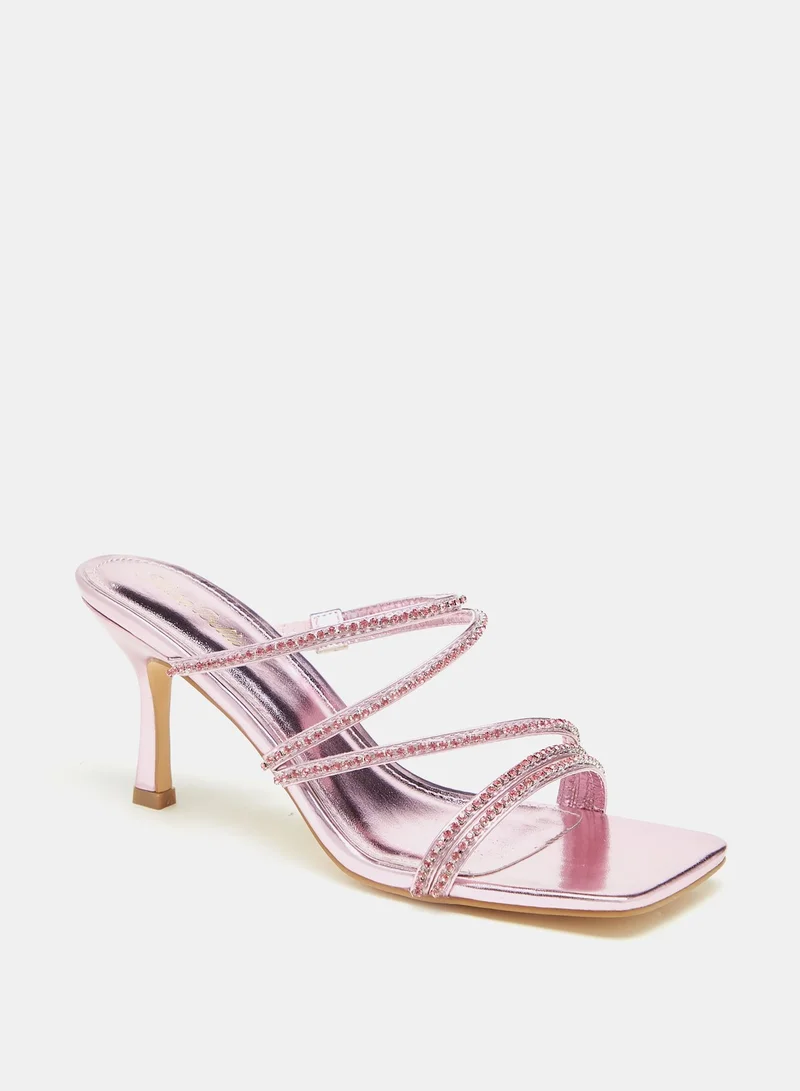 فلورا بيلا Flora Bella Stone Embellished Slip-On Sandals with Stiletto Heels