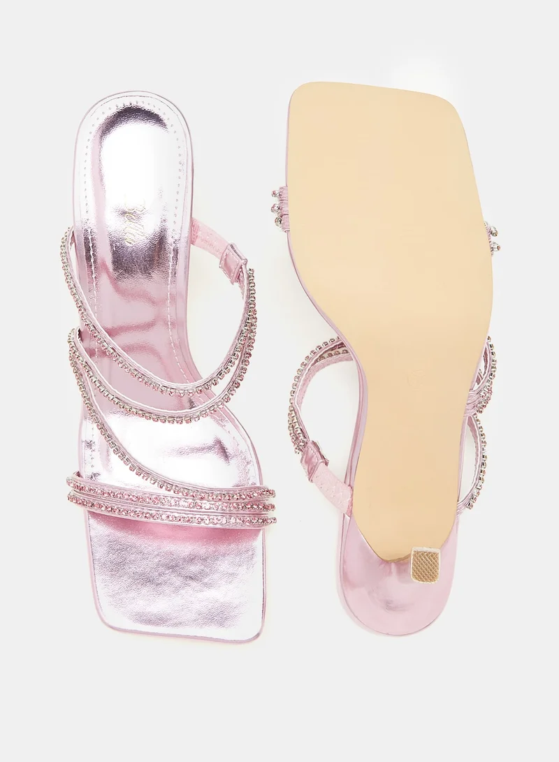 فلورا بيلا Flora Bella Stone Embellished Slip-On Sandals with Stiletto Heels