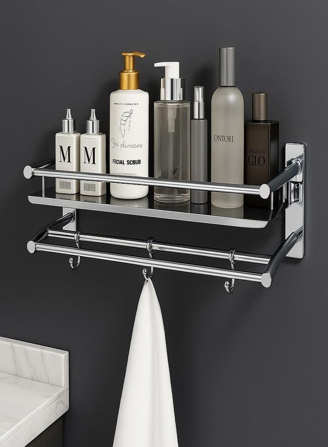 EVANEX 2 Layer Bathroom Organizer Rack | 304 Grade Stainless Steel Wall Mounted Bathroom Shelf Organizer | Rust Proof Bathroom Accessories Set | Wall Shelves | Multipurpose Floating Shelves - Image 1